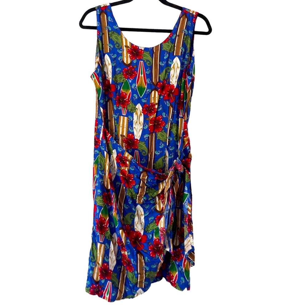 Pineapple Moon Surfboard Hibiscus Tropical Hawaiian Faux Sarong Wrap Dress
